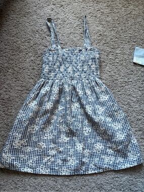 American Eagle Outfitters Blue Gingham Floral Smocked Sundress